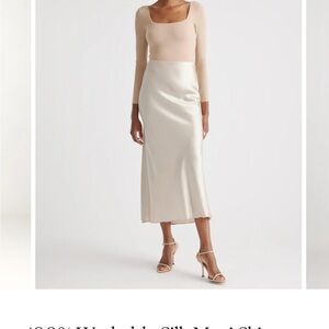 Quince - 100% washable silk maxi skirt in champagne, size small